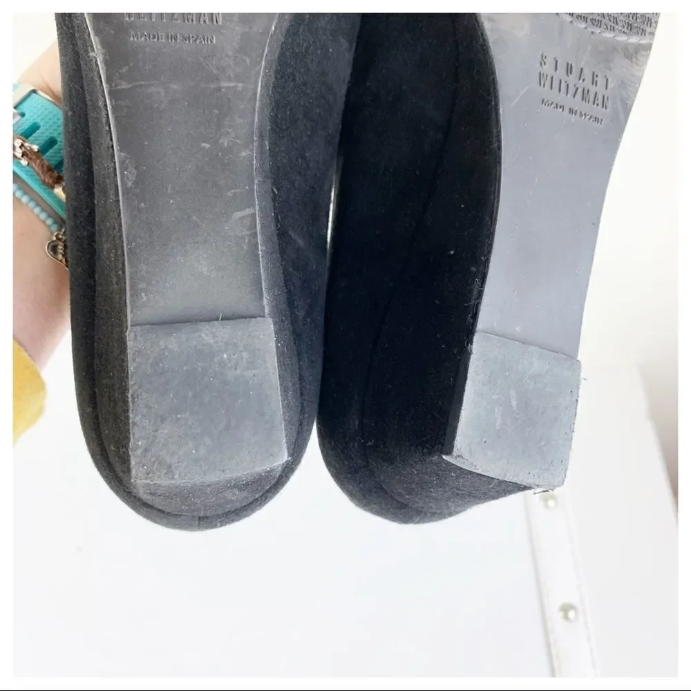 Stuart‎ Weitzman Caring Black Suede Low Wedge Silver Ring Accent 8.5